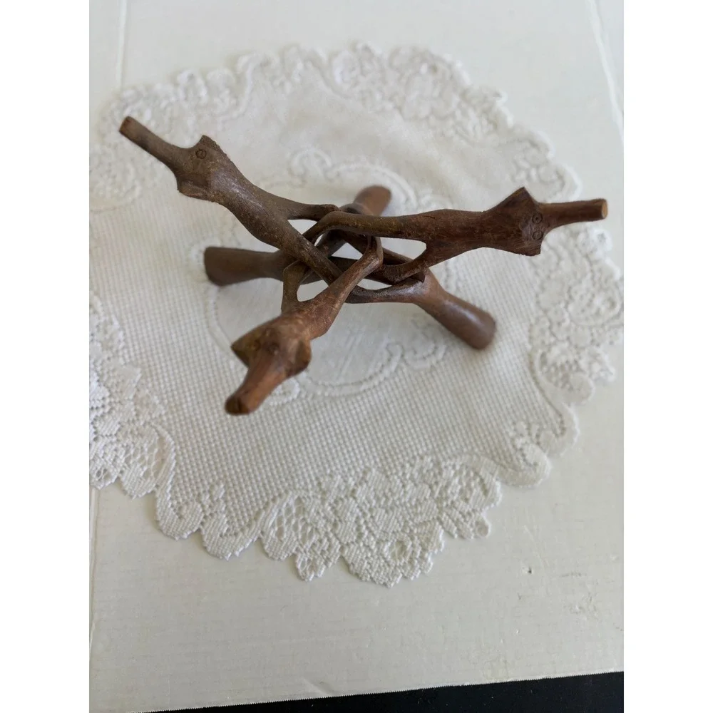 Vintage Hand Carved Wood Cobra Tripod Stand Interlocking Display 8 Inch